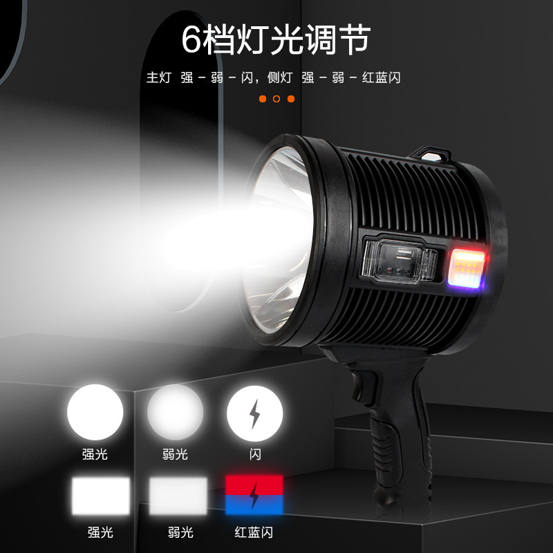 P70 strong light searchlight Type-C rechargeable solar energy with side red and blue flash LED outdoor night fishing highlight portable light