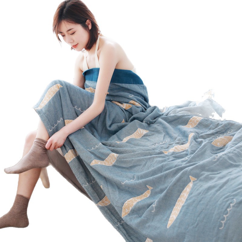 Customized Pure Cotton Towel Quilt Single Double Thickened Five-layer Gauze Bed Sheet Cover Blanket for Autumn and Winter Bed Cover Air-conditioning Blanket Blanket