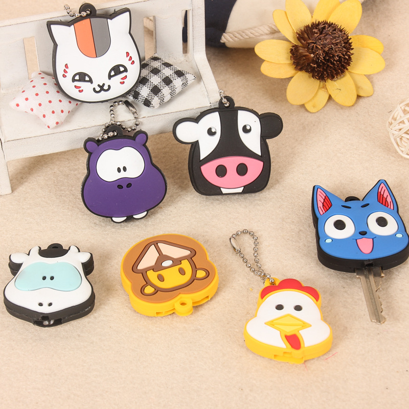 Pvc soft rubber led lamp cartoon double-sided three-dimensional key set with light access key protection set pendant manufacturers wholesale