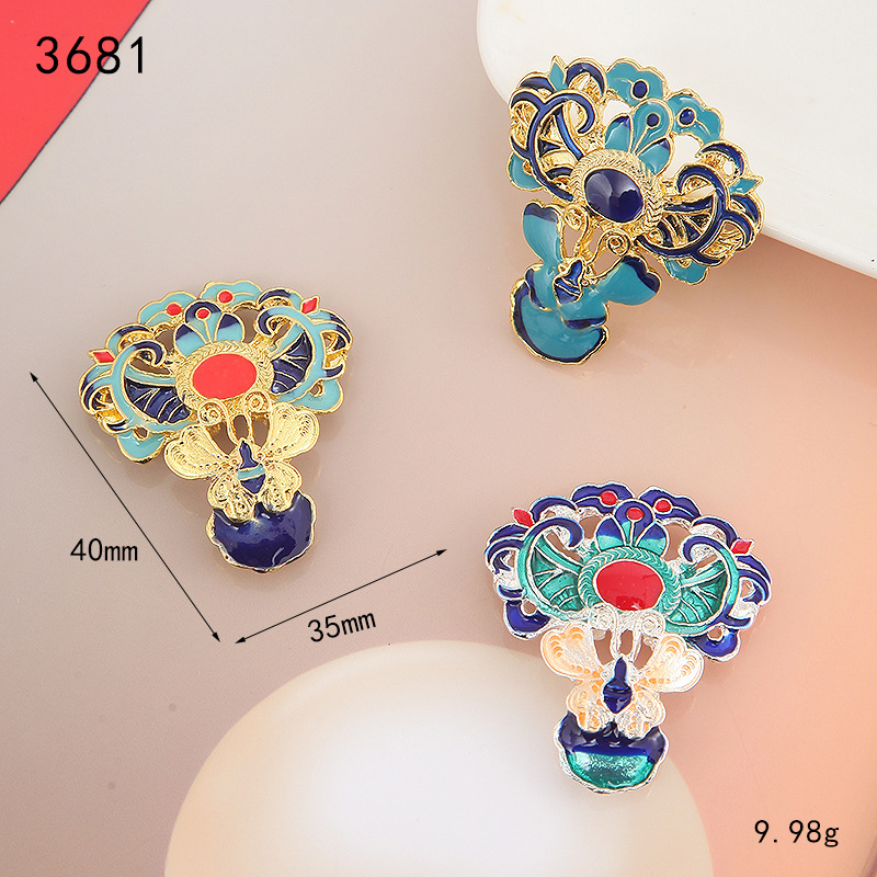 Drunk Flower Pavilion Alloy Dripping Oil Powder Burnt Blue Ball Flower Cloisonne Ancient Style Han Dynasty DIY Hairpin Jewelry Material Accessories