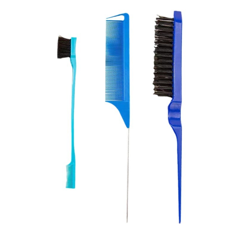 Hairdressing Tail Comb, Detangling Comb, Double-Ended Comb, Three-Row Eyebrow Brush, Three-Piece Makeup and Hair Styling Set, Brush Tools for Eyebrow Shaping