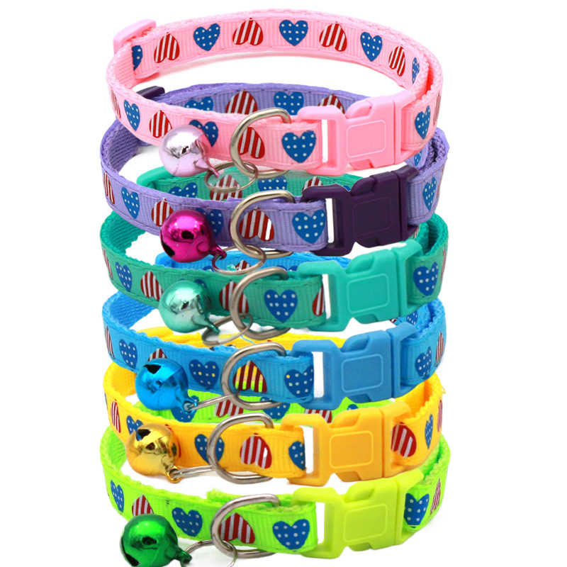 New two-color twill love pet bell collar dog cat collar collar pet supplies wholesale