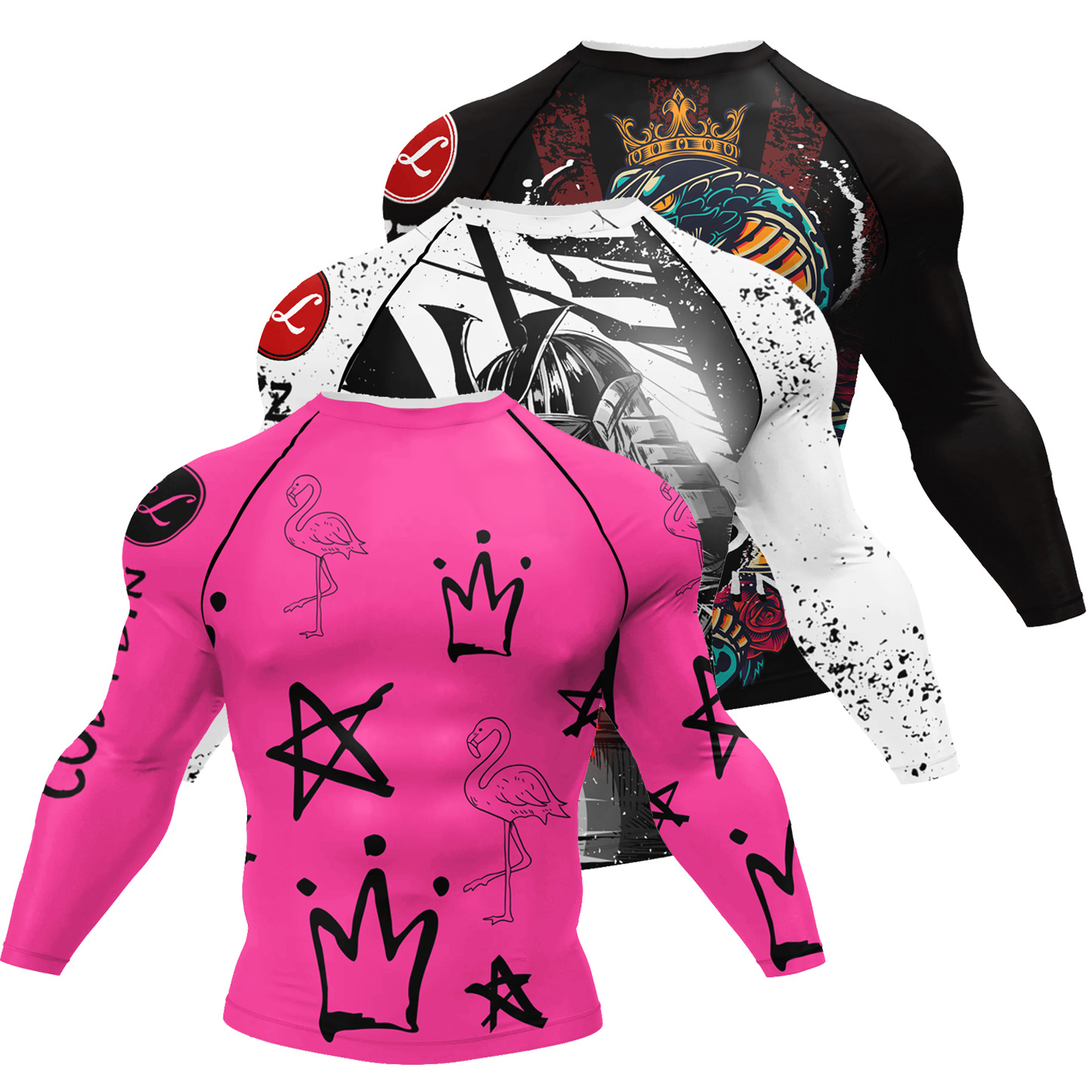 Мужская печатная футболка с длинным рукавом дышащая быстросохнущая для фитнеса осень и зима повседневная беговая футболка