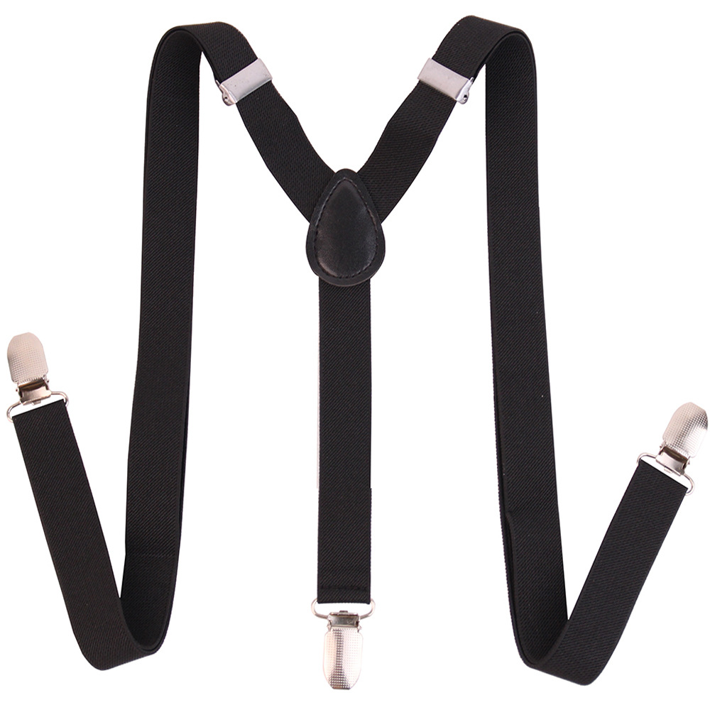 Adult 3-clip glossy clip solid color suspenders for men and women universal three-clip strap elastic elastic suspender clip