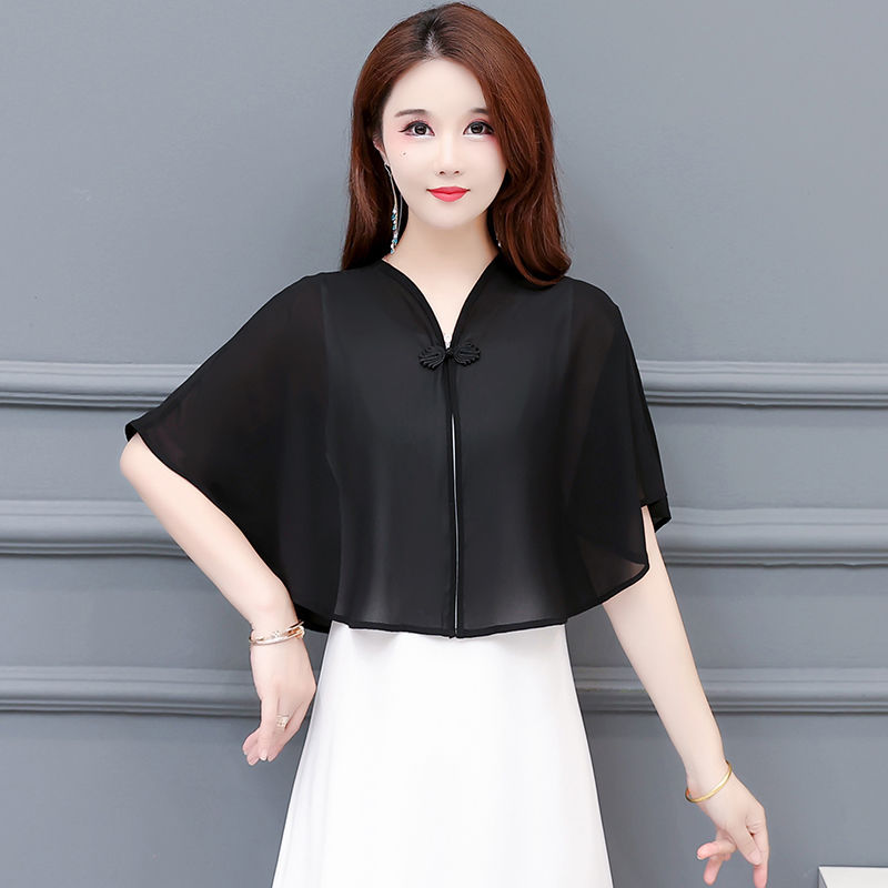 Small Shawl with Skirt Summer Thin Short plus size Breathable Chiffon All-match Outer Waistcoat Cardigan Sun Protection Clothing