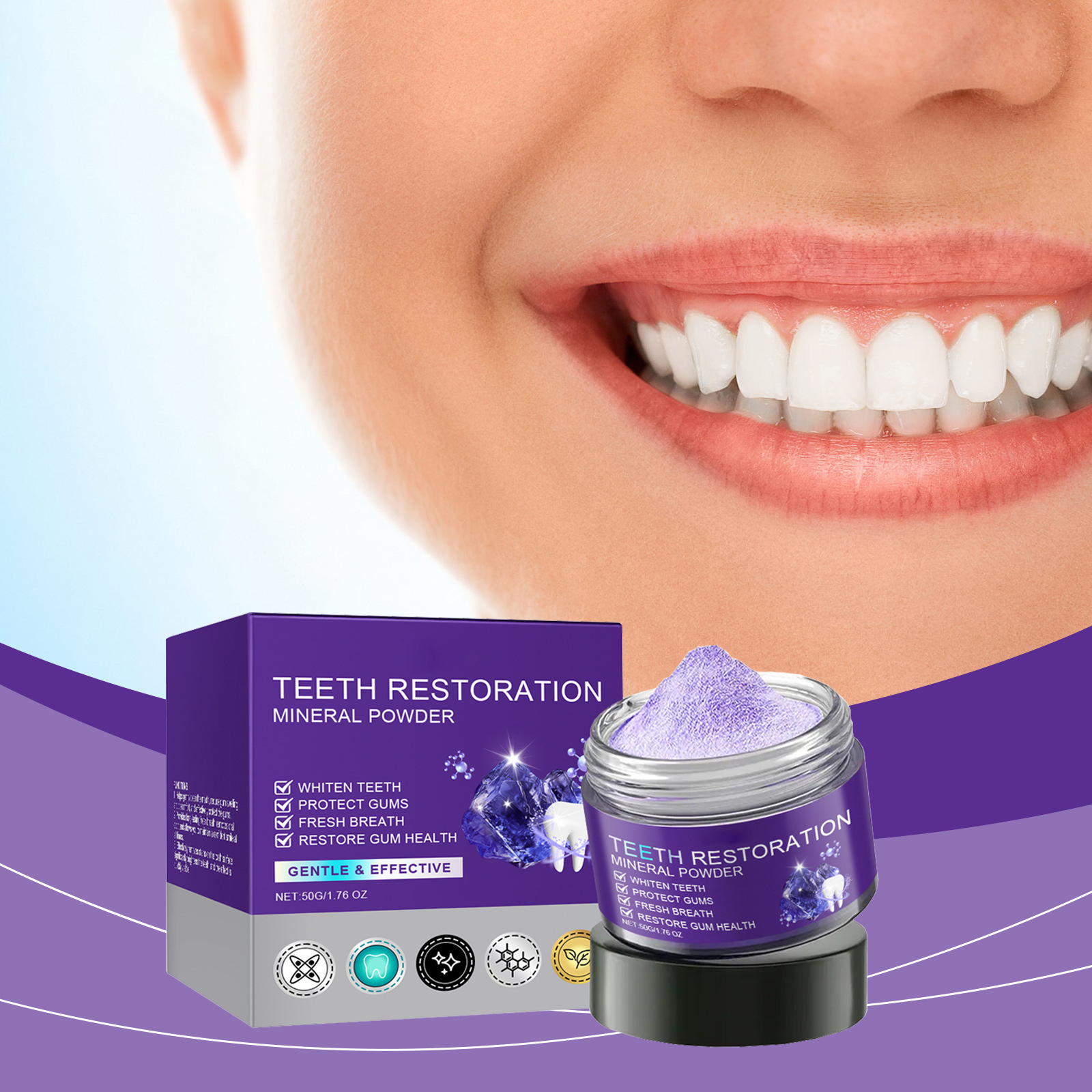 пурпурный порошок для зубов, мягкая чистка, удаление желтизны и зубного камня, свежесть дыхания, ежедневный уход