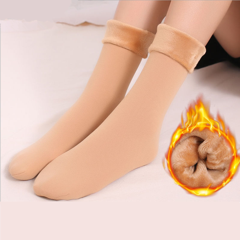 Winter Women's Snow Socks, Warm Fleece-Lined and Thickeneded Adult Floor Socks, Over-The-Knee Stockings, Mid-Calf Socks