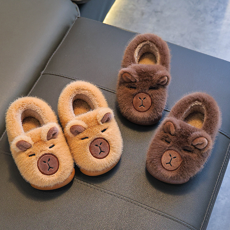 Kapibala Winter Kidsren's Cotton Slippers for Boys, Warm and Velvet, Home Family, Medium and Large Kidsren's Baby Bag Heel Cotton Shoes