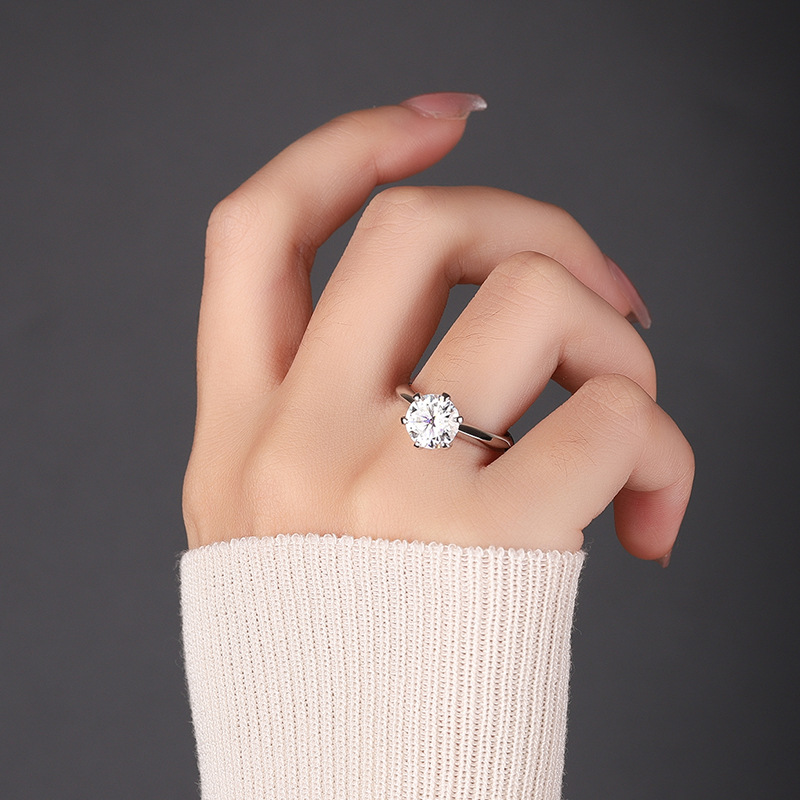 Cross-border classic T home six-claw Mosan diamond GRA diamond ring s925 sterling silver 1 karat ring light luxury high-level marriage proposal