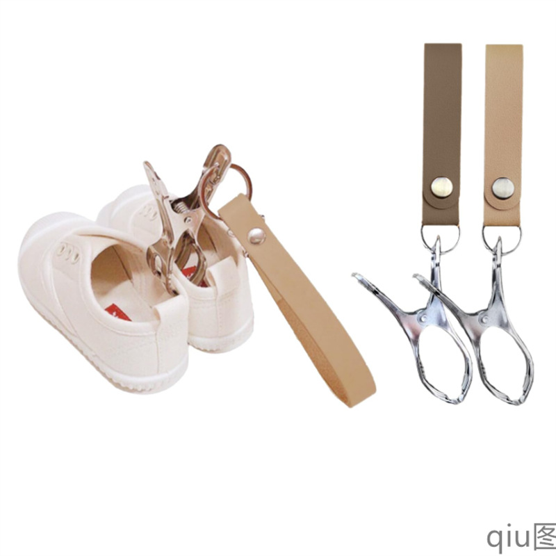 in stock simple ins leather shoe clip for baby stroller multi-functional pu leather storage clip for drying shoes clip