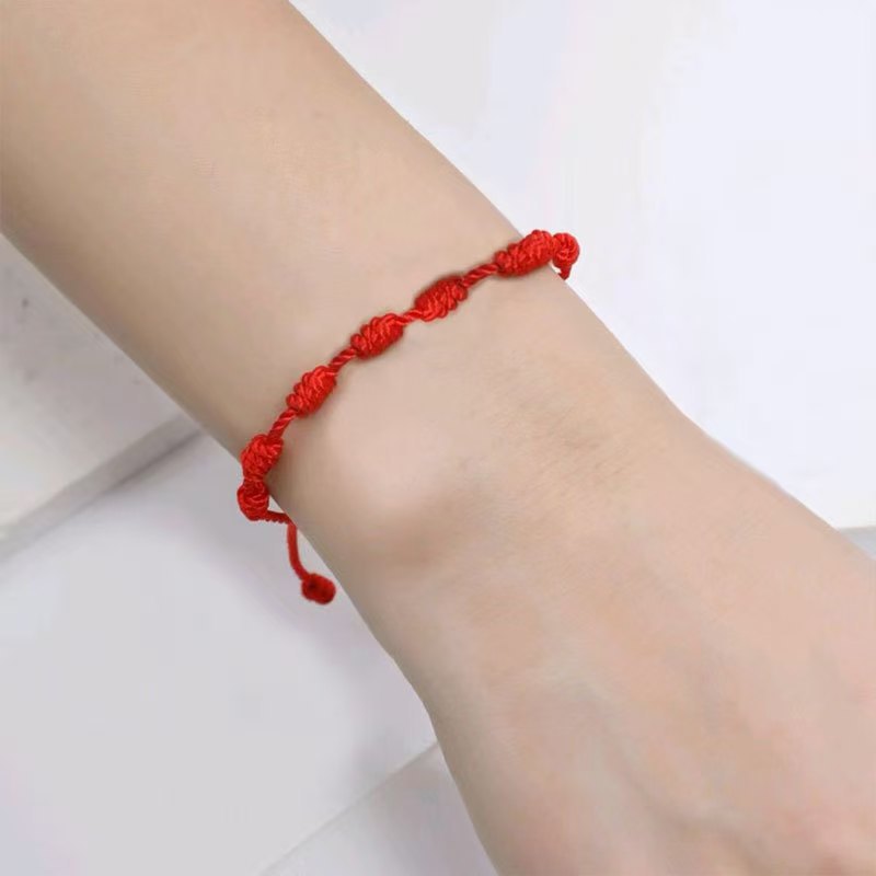 Cross-border Hot Sale New Blue Eyes Evil Eye Red Rope Woven Adjustable Lucky Red Rope Seven Knot Lucky Hand Rope