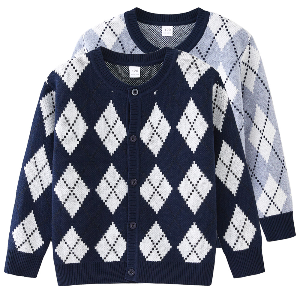 Кросс-бордерный Wish Xiyin 2025 весенний и осенний стеганый контрастный свитер-куртка для детей, школьная форма, вязаный кардиган для девочек