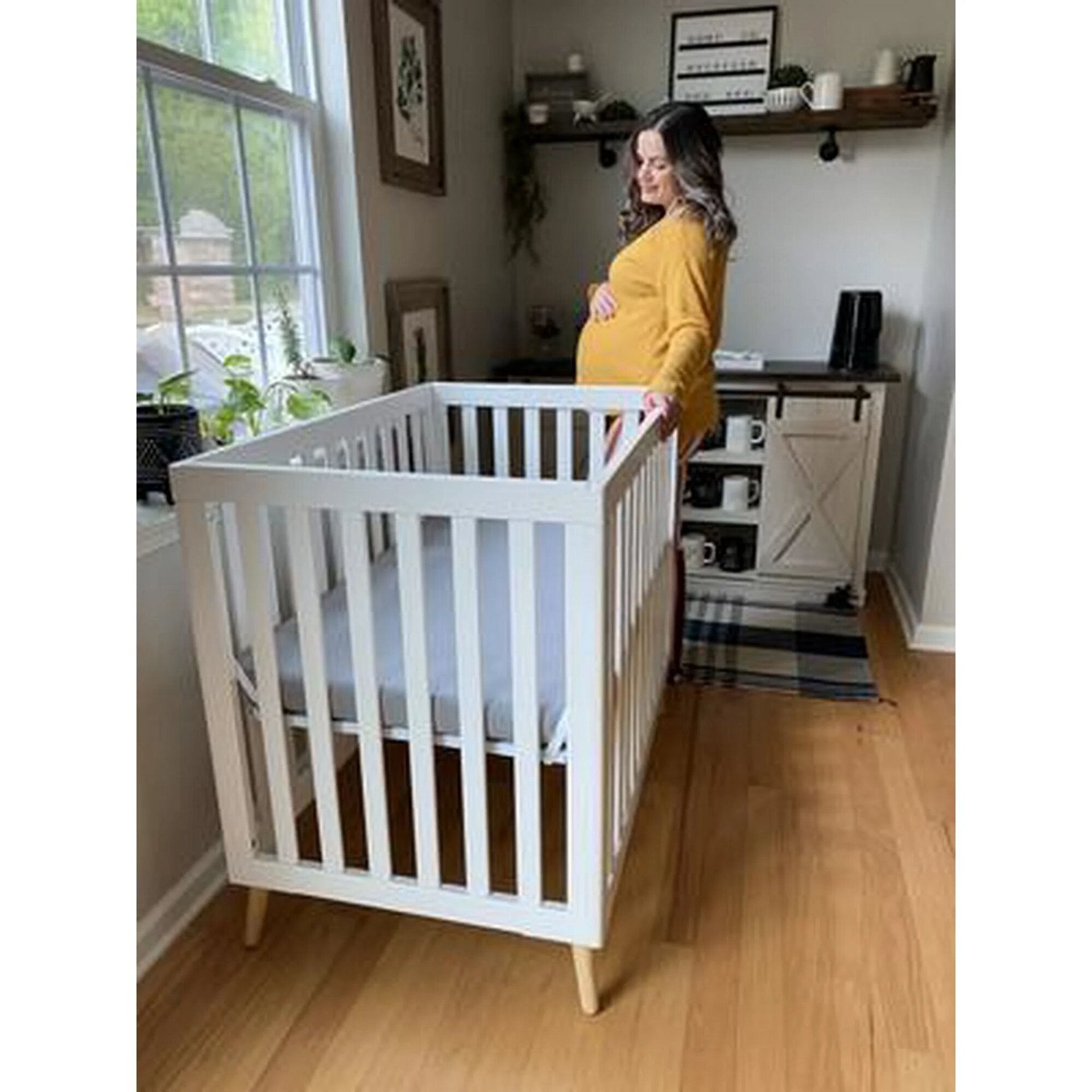Baby Crib Made of Pure Solid Wood, White and Gray, Multifunctional Newborn Bed, Exported to the United States, Anti-Fall