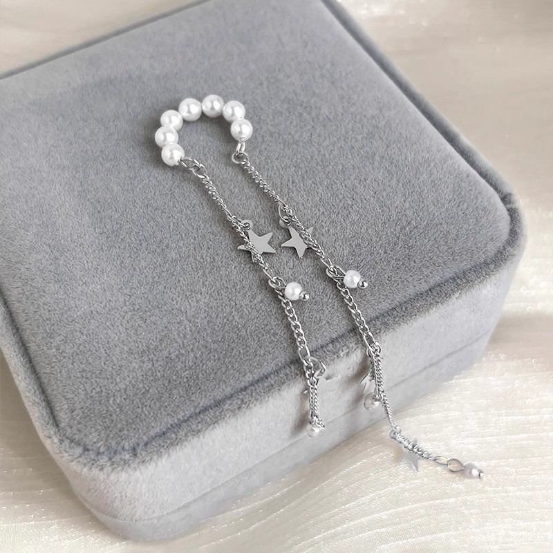 Pearl Star Tassel Ear Clip Women's Fashionable Stylish Long Pierced Earrings Simple and Exquisite Versatile Ear Hooks