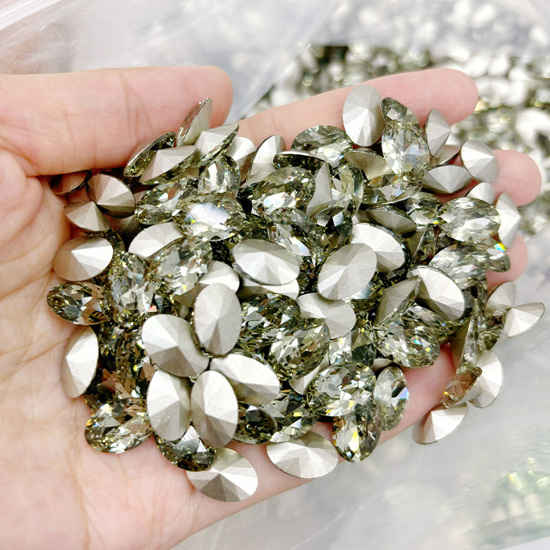 Cross-Border Hot Selling Flash Thin Egg Pigeon Egg Nail Art Diamond High Quality Pointed Base Special-Shaped K9 Glass Diamond DIY Pile Diamond Wholesale