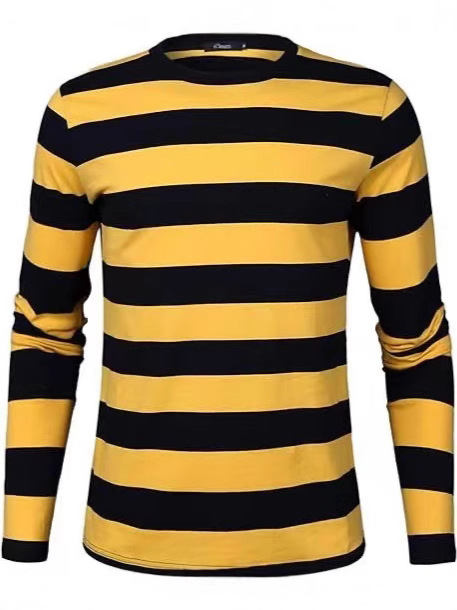 New Style Thief Black and White Striped Top Prisoner Biker Unisex Striped Loose Versatile Crew Neck Long Sleeve T-Shirt Cross-Border