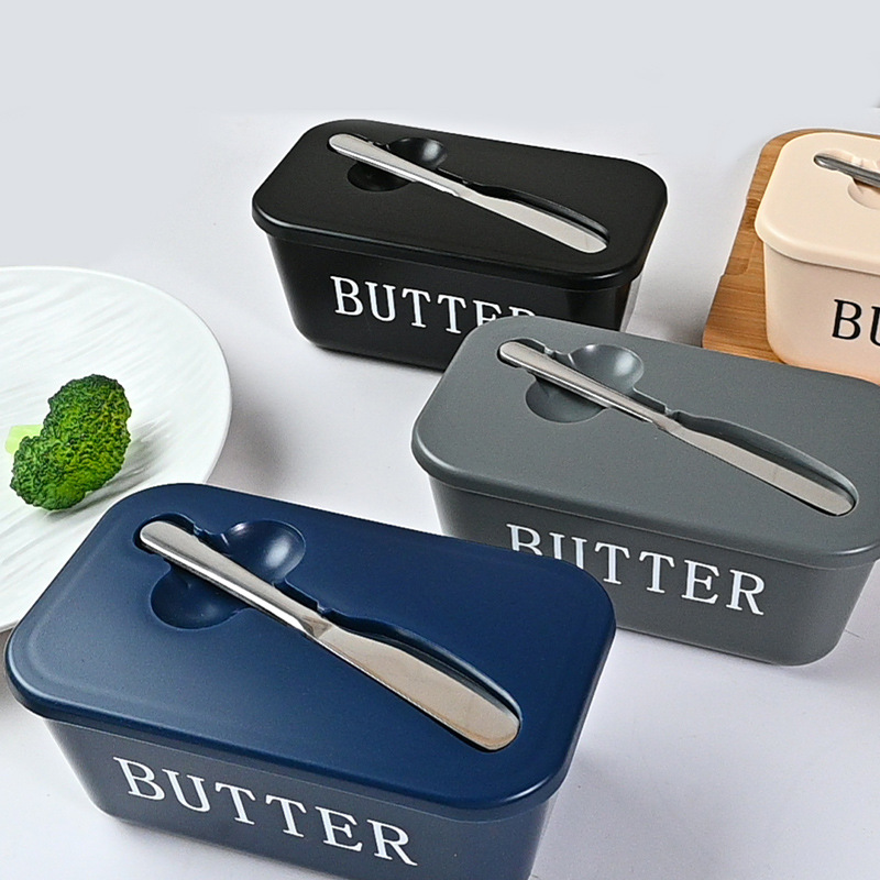 Butter Box with Knife Household Cheese Box Large Capacity Food Grade Pp Plastic Cheese Box Cross-Border Amazon Butter Dish