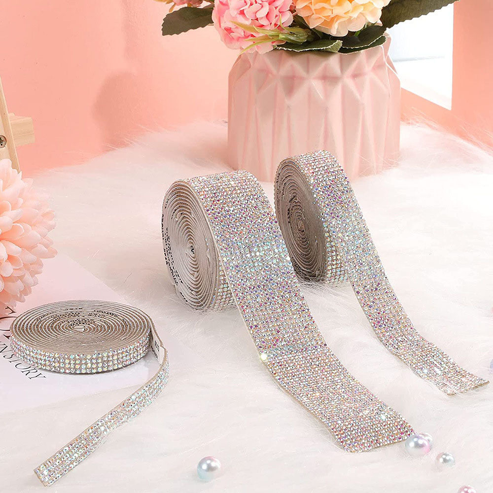 Rhinestone Strips Self-Adhesive Mobile Phone Car Hot Melt Diamond Stickers DIY Decorative Diamond Strips with Adhesive Backing Diamond Decorations Multiple Rows Optional