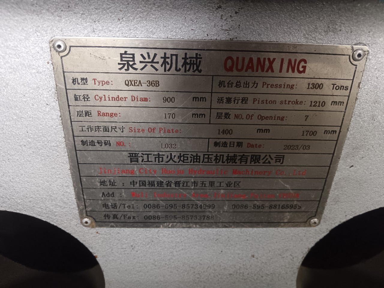 90% New Taiwan Daitian Quanxing 1100 Tons 1380 Tons 1680 Tons 2000 Tons Eva Hydraulic Large Foaming Machine