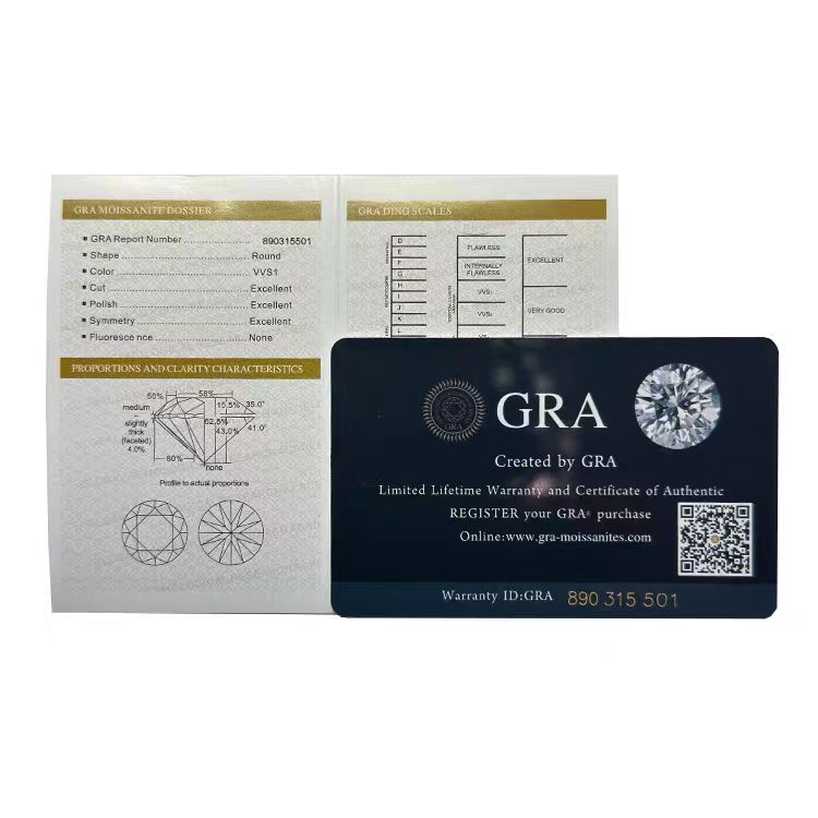 GRA Moissanite Certificate Mini Edition Moissanite Certificate Set with Black Card Envelope Label Enquiry Certification