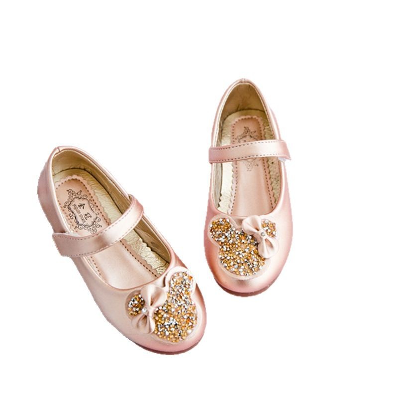 Girls Leather Shoes Rhinestone Princess Shoes Spring and Autumn 2023 New Korean Style Children Crystal Soft Sole Shoes White Shoes
