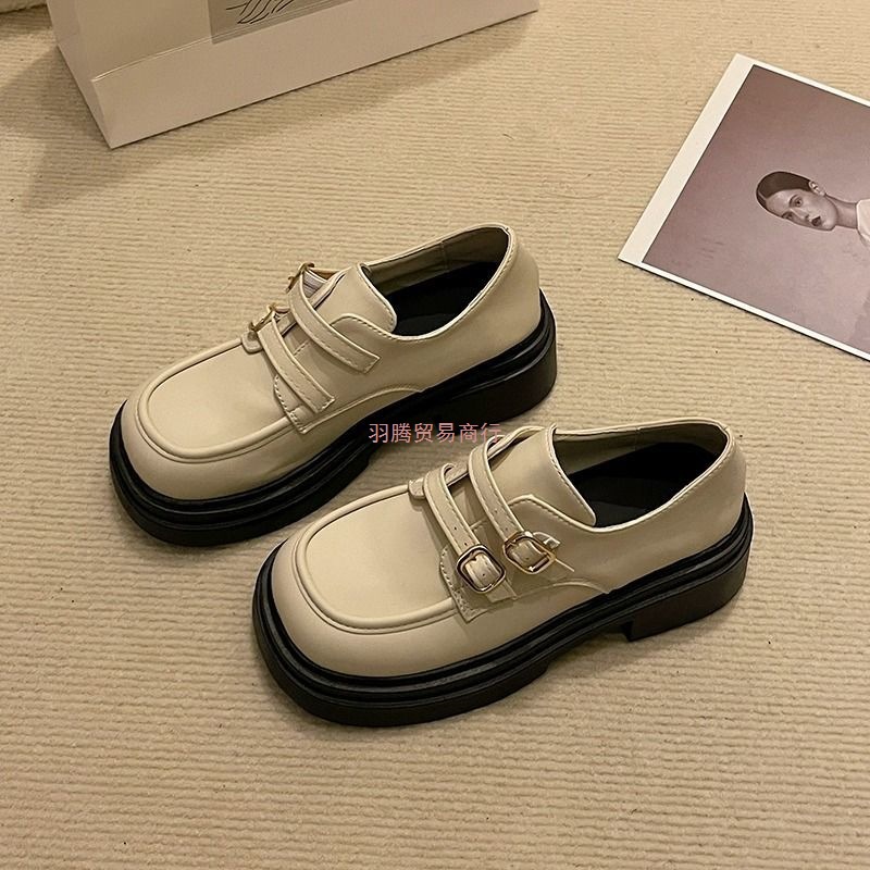 British Style Small Leather Shoes for Women 2025 New Soft Sole Thick Sole Heightening Outer Wear Women's Slip-On Platform Sole with Black Women