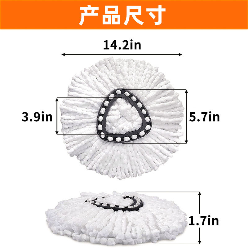 Cross-Border O-Ceda/Viled Mop Accessories Wholesale Microfiber Triangle Replacement Mop Head Rotating Mop