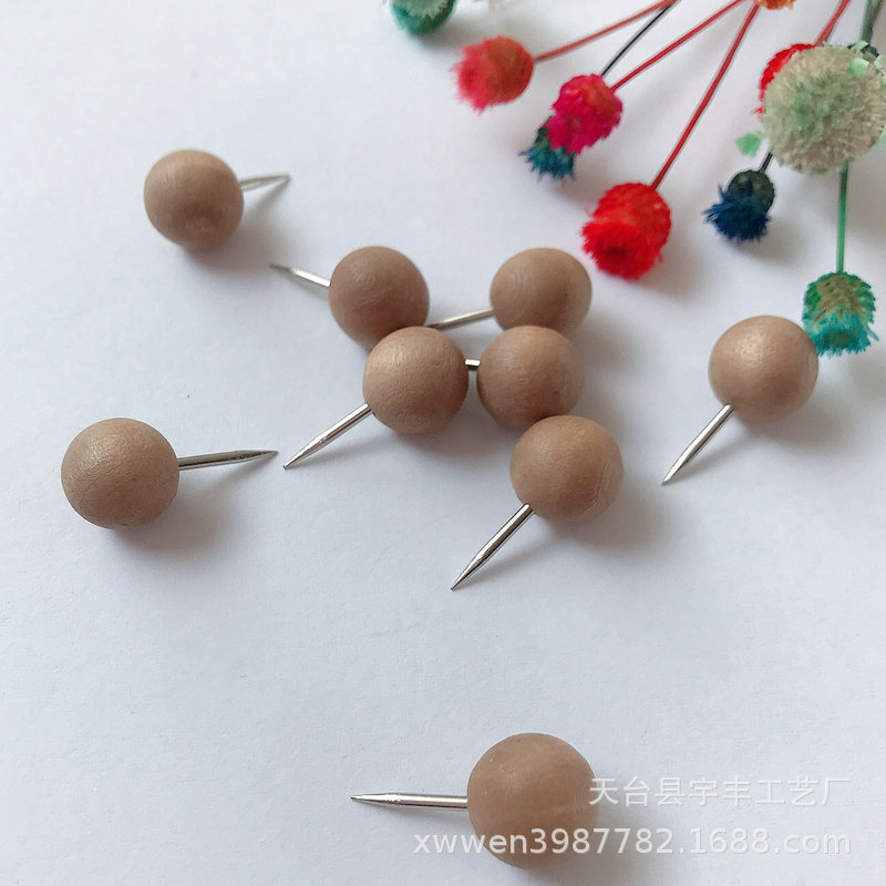 Creative stationery round tack log round pushpin wholesale cute wooden round ball pushpin factory direct sales