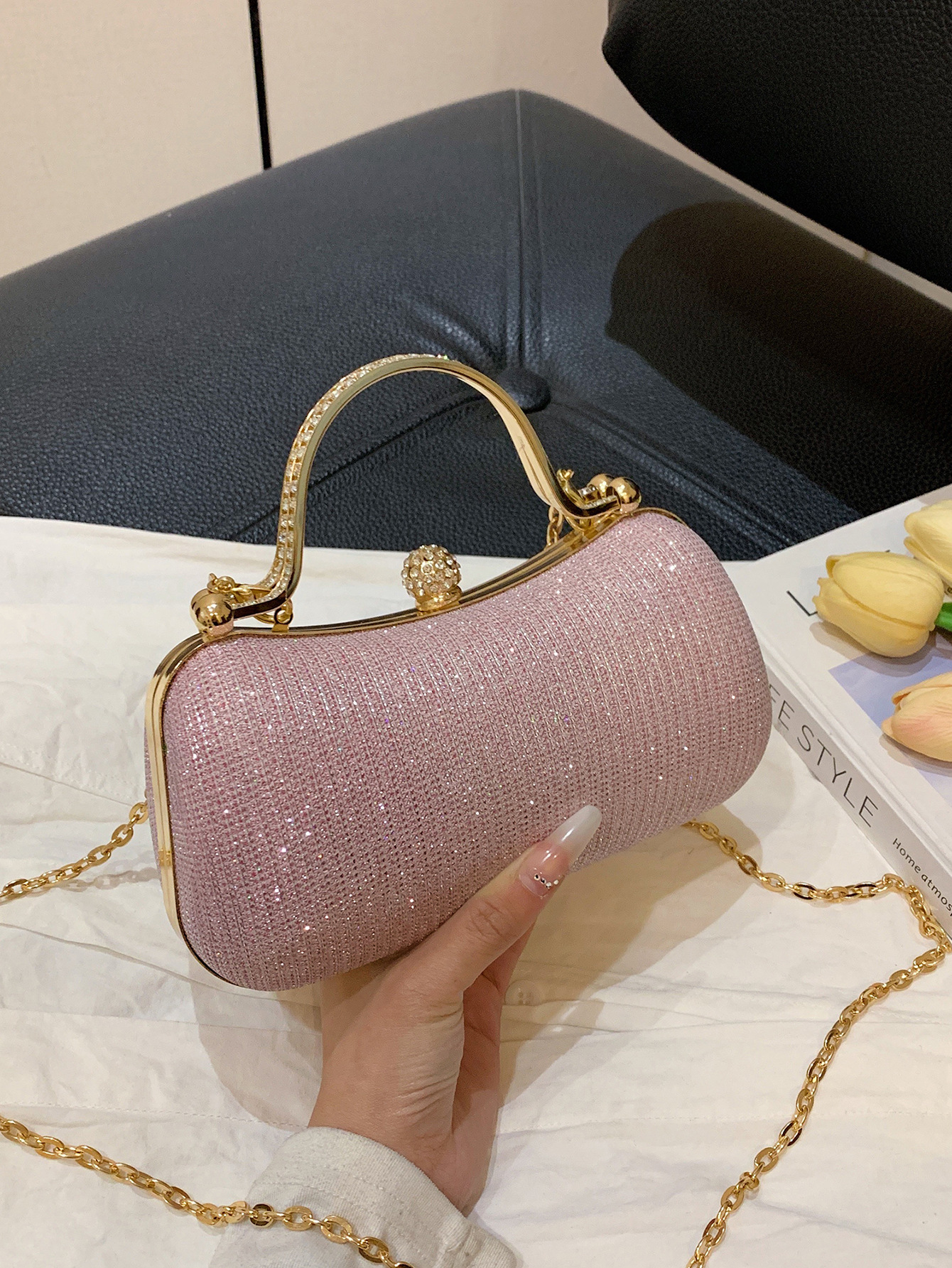 Evening Bag This Year's Popular Women's Texture and Exquisite Women's Bag Simple Lock Small Bag Single Shoulder Crossbody Chain Bag for Women