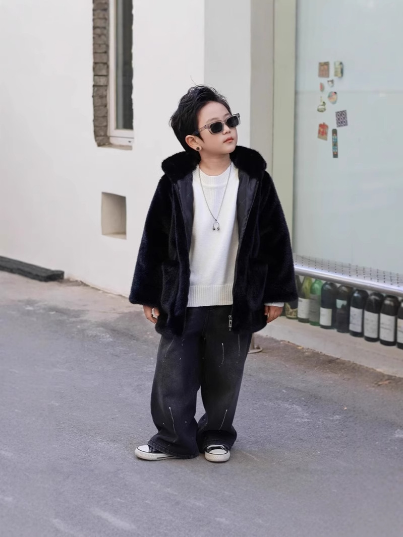 Children's Winter Wear cotton and thickening Fur Coat Boys' Western Style Cotton-padded Coat Girls' Warm Top Baby's Mao Mao Cotton Coat