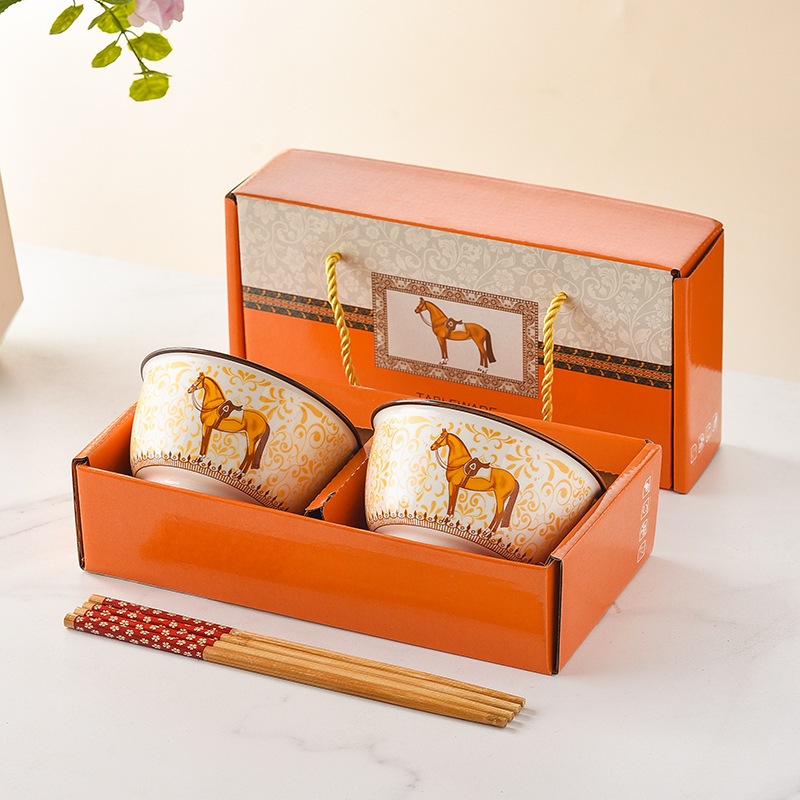 Bowl Ceramic Tableware Gift Box Set Opening Event Gift Giveaway Souvenir Bowl and Chopsticks Set Bowlware Gift Set