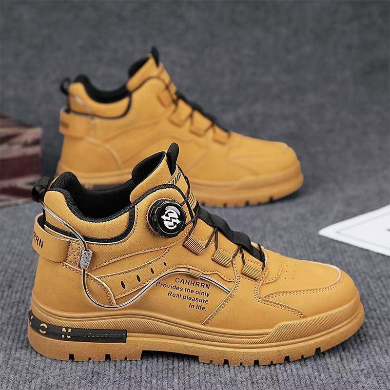 Boots Men's High-Top Autum British Style Retro Men's Casual Leather Shoes Mid-Top Waterproof Anti-Slip Heightening Work Boots