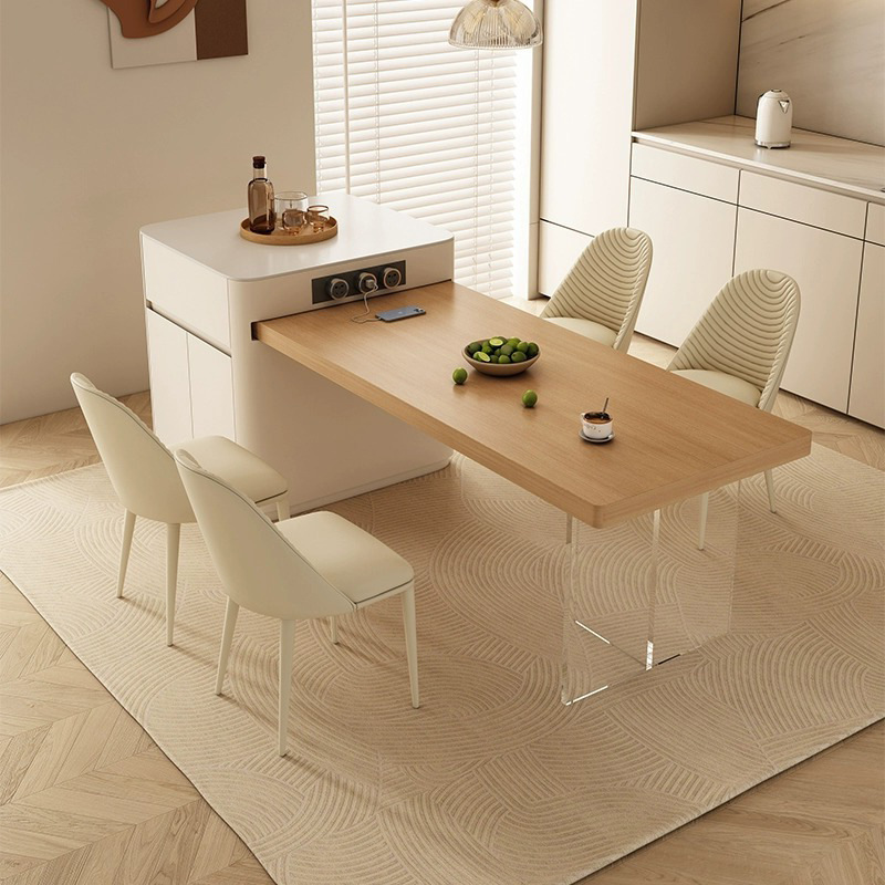 Островной стол из дерева с интегрированным чайным столом, выдвижной, многофункциональный, акриловая поверхность