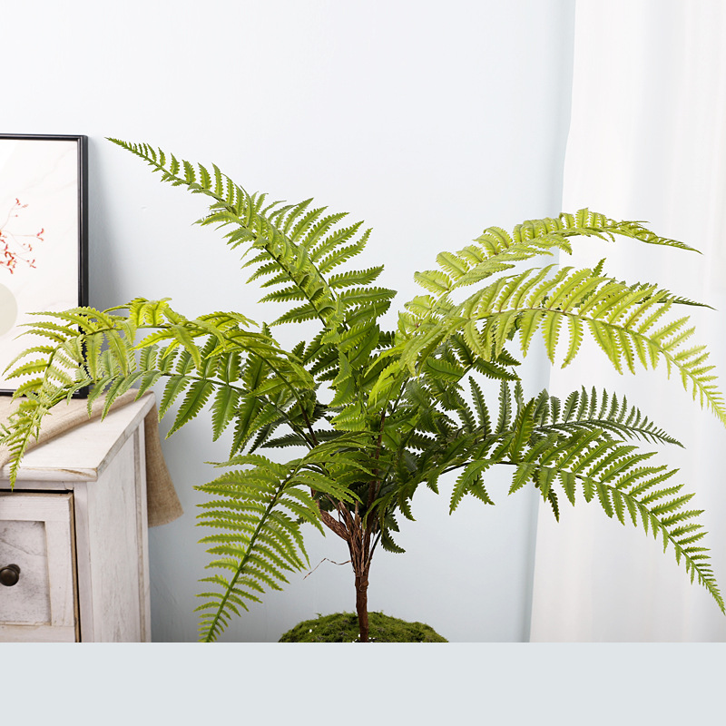 Simulated Green Plant Persian Grass 6-Prong Bunch Fern Leaf Decoration Celebration Road Guide Wedding Pine Grass Mist Sunflower Leaf Landscaping