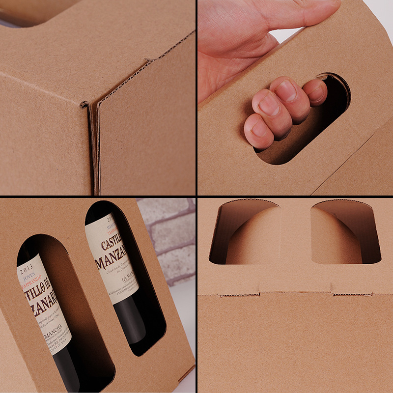 Kraft Paper Red Wine Box Double Single Thickened Corrugated Red Wine Packaging Gift Box Dry Red Wine Portable Packaging Box