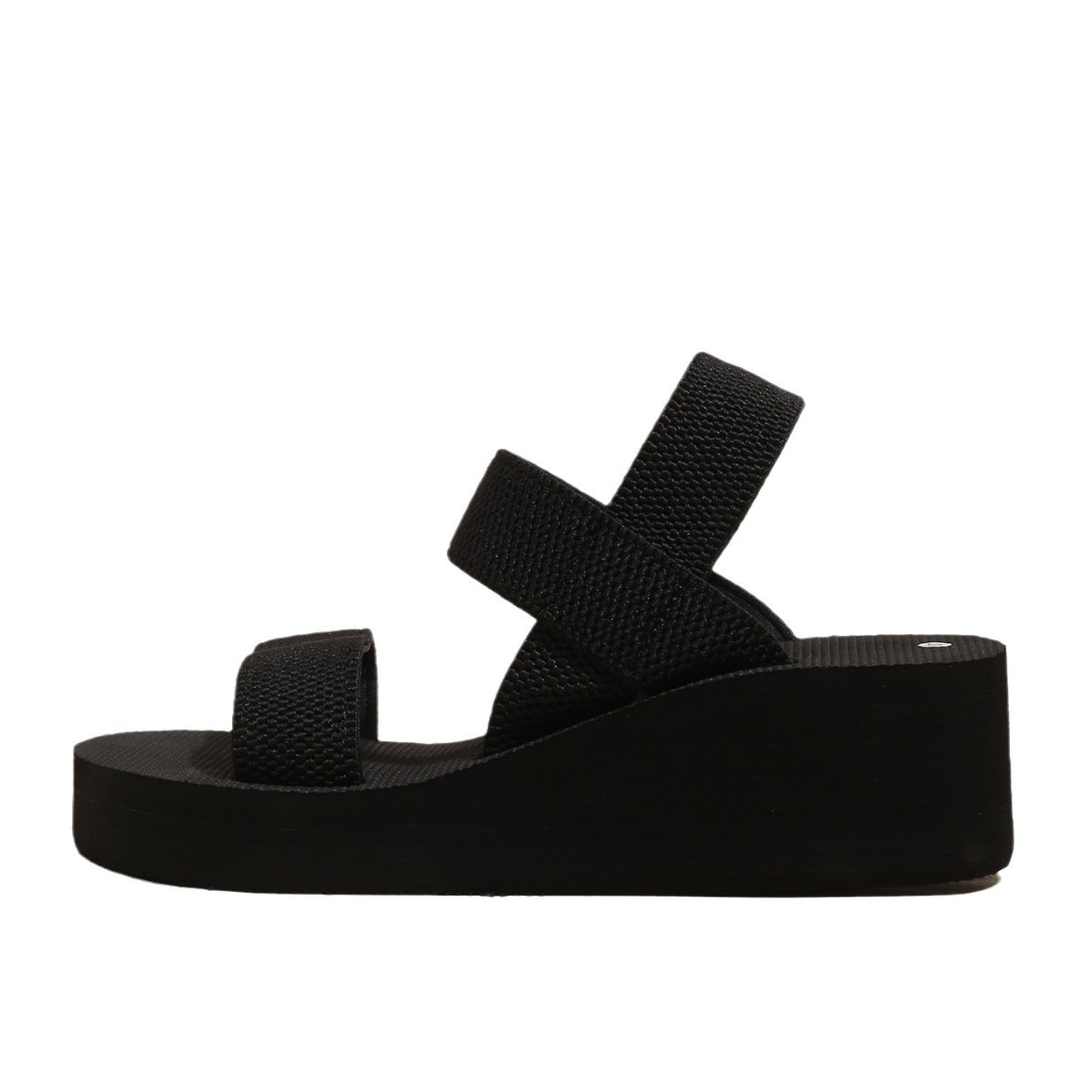 Welcome to inquire Cross-border Ladies Wedge Sandals Thick-soled High-heeled elastic foam box embossed black Chaozhou
