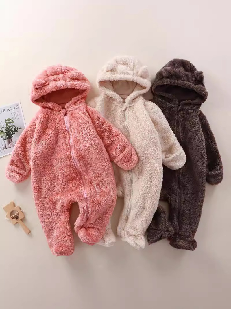 Infant Jumpsuit Autumn and Winter New Newborn Bag Hand and Foot Warm Crawling Suit Baby Plush Outing Clothing Coveralls