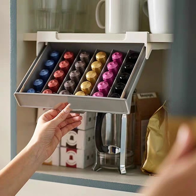 Подставка для хранения капсульного кофе и чайных пакетиков маленькая коробка для организации с ящиком без сверления экономия пространства