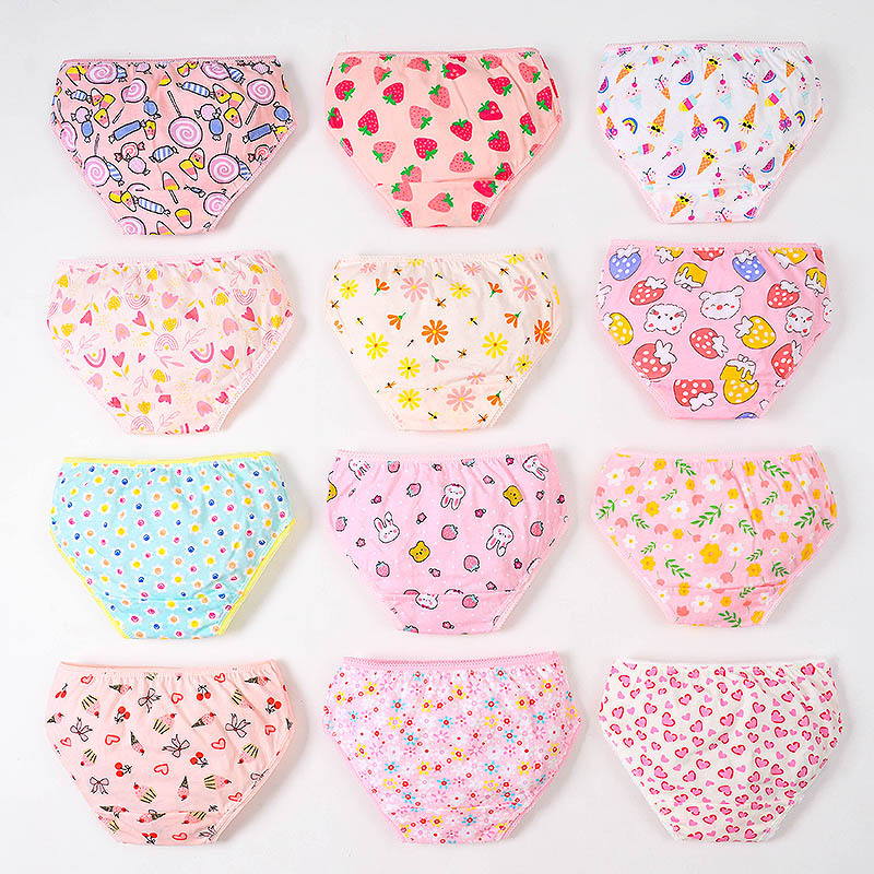 Cross-Border Children's Underwear Pure Cotton Girls' Briefs Lace Multi-Color Cartoon Floral Export Cardboard Briefs