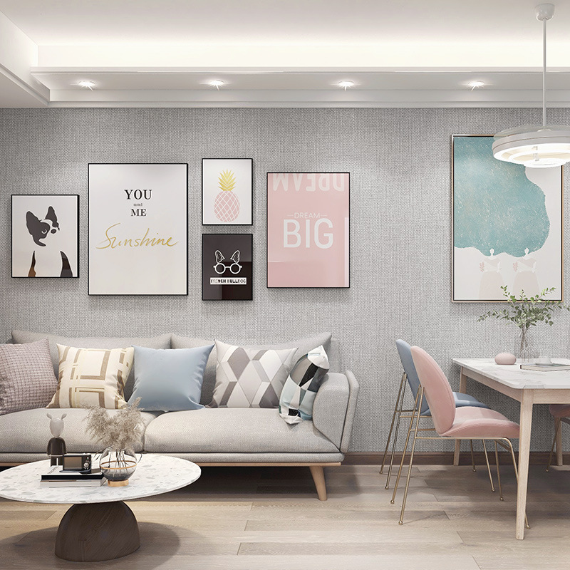 Factory wall covering seamless whole house wholesale plain light luxury modern living room bedroom linen engineering hotel home wall covering