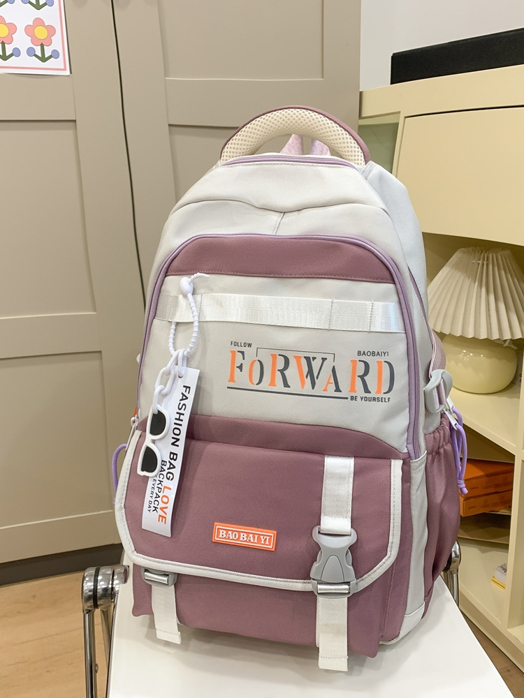 Korean Version Ins Japanese Style Large Capacity Backpack Simple Color-Blocking Versatile Junior High School High School College Student Double Shoulder Travel Backpack