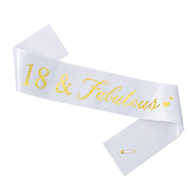 In-Stock Gold-Stamped Birthday Party Sash White Shoulder Strap 30 40 50 60 Birthday Age Ceremonial Belt