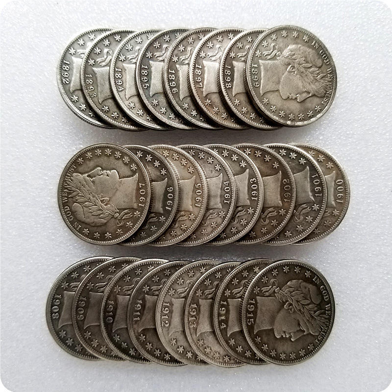 Полный набор памятных монет Американского Барбера 1892-1915 годов, 24 серебряные монеты