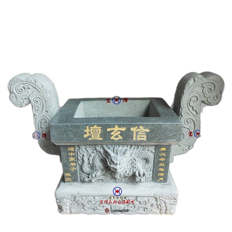 Precision Carved Square Green Stone Double Lion Incense Burner Length 68cm Stone Carved Double Dragon Small Incense Burner for Desktop Offering
