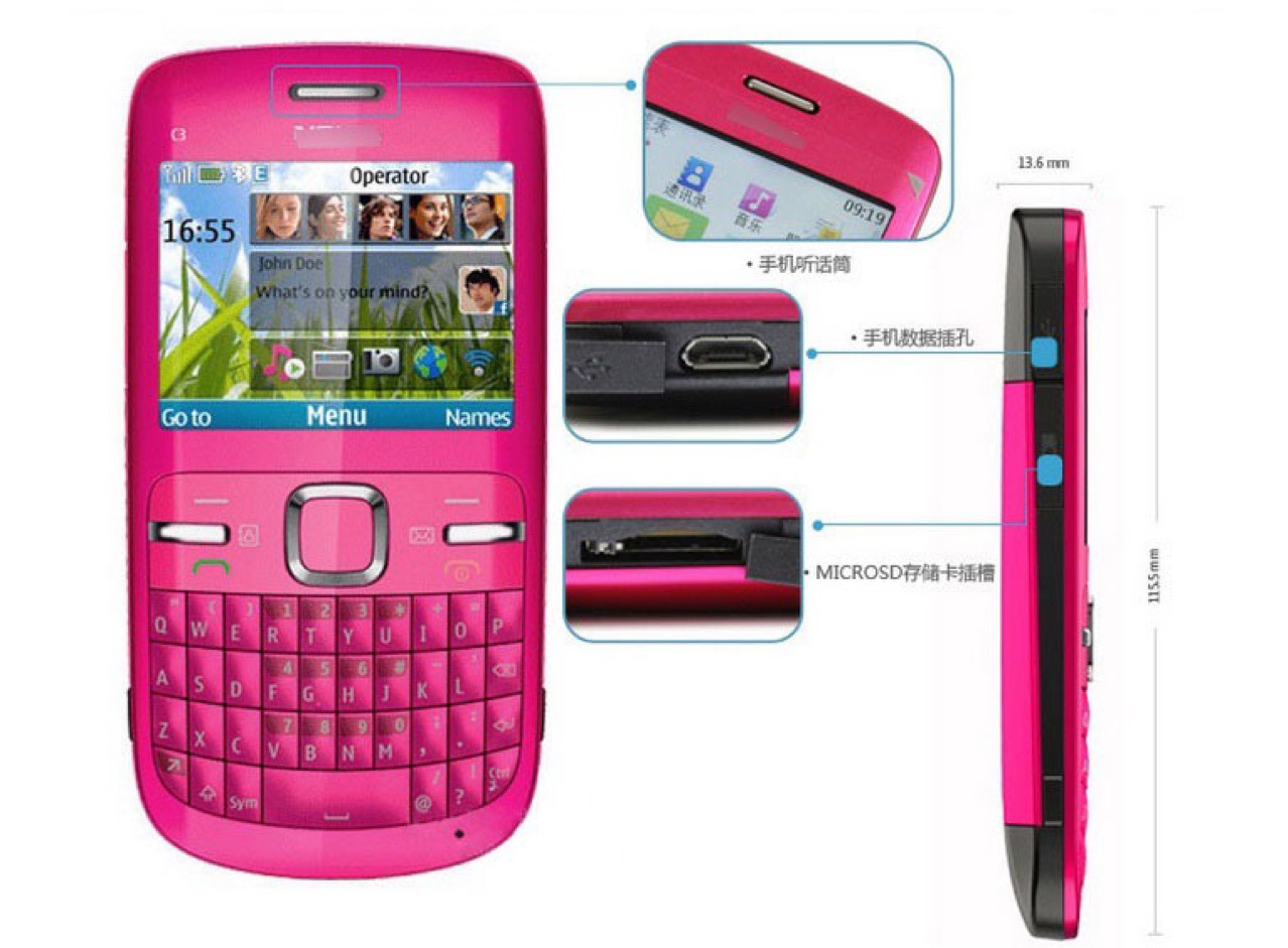 Suitable for Cross-Border Export Nokia C3-00 Mobile Phone Gsm 2g Non-Intelligent Mobile Elderly Straight Board