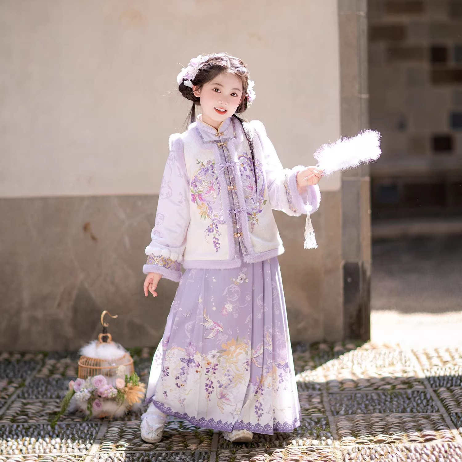 Hanfu Girls' Winter Outfit 2025 New Style with Fleece and Thickened Children's Traditional Chinese Style Super Fairy Set Winter Girl Dress