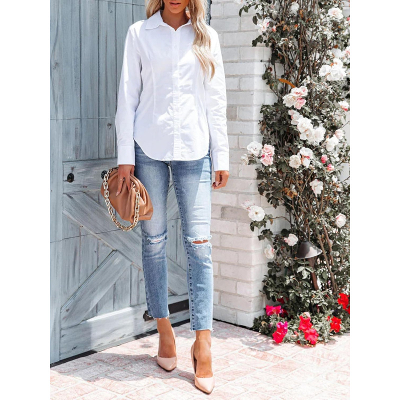 Siliteelon Women's Button down Shirts Long Sleeve Dress Shirt