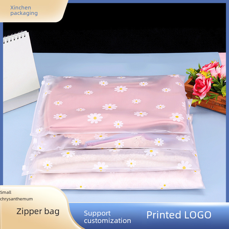 Little Chrysanthemum Clothing Bag Underwear Packaging Bag Eva Ziplock Bag Transparent Frosted Sealed Bag Plastic Zipper Bag