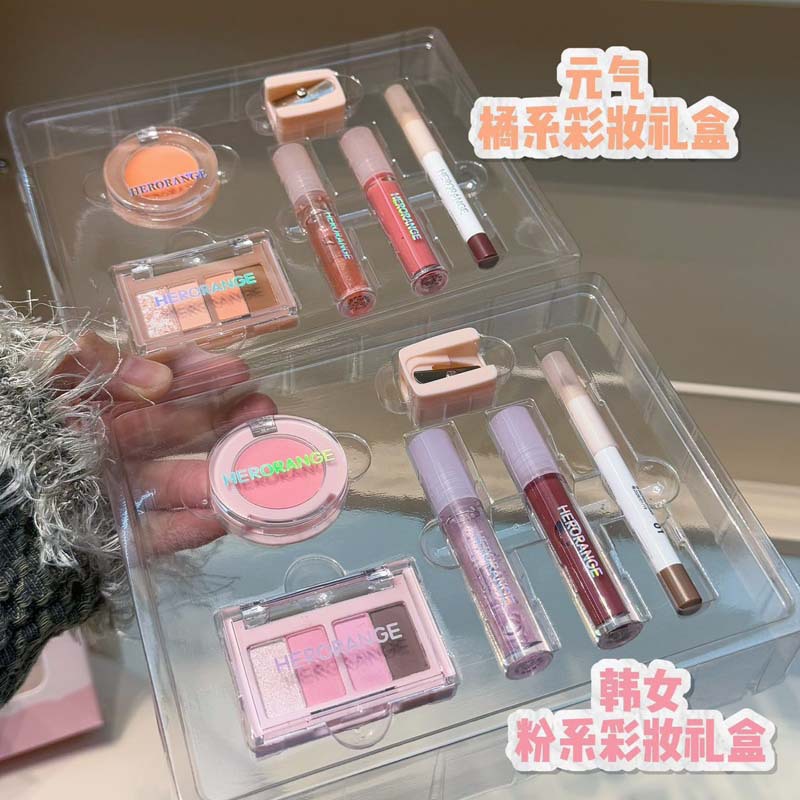 HERORANGE ~ Mini Makeup suit Matte Blush Eye Shadow Plate Lip Glaze Eyeliner Cosmetic Set Wholesale