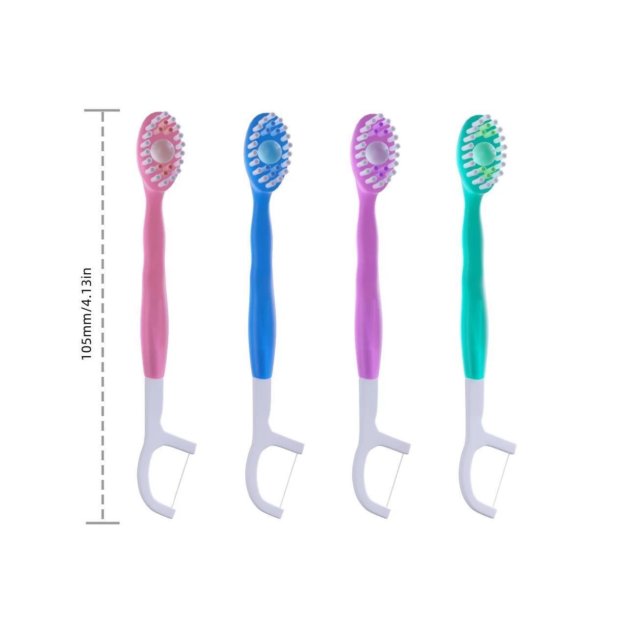 Cross-Border Popular Source Manufacturer Toothbrush with Dental Floss, Independent Travel Disposable Fruity Bead Toothbrush with Soft Bristles